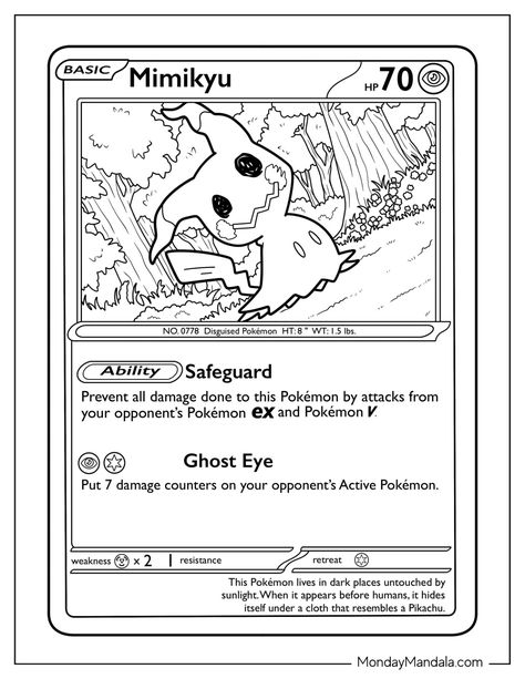 20 Mimikyu Coloring Pages (Free PDF Printables) Pokemon Card Coloring Pages, Pokemon Coloring Pages Free Printable, Pokemon Colouring Pages, Pokémon Colouring, Pokemon Printables, Pokemon Coloring Sheets, Pikachu Costume, Fairy Type Pokemon, Pikachu Coloring Page