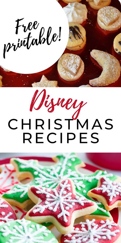 Baking and cooking is a huge part of the holiday season. If you're a Disney lover, then give these Disney Christmas Recipes a try! Disney Cookie Recipes, Disney Christmas Recipes, Disney Christmas Desserts, Disneyland Recipes, Disney Inspired Recipes, Disney Baking, Disney Foods, Disney Inspired Food, Christmas Drinks Recipes