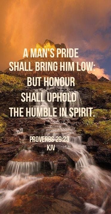 A man's pride shall bring him low, but honor shall uphold the humble in spirit.  Proverbs 29:23 Proverbs 29, Bible Verses Kjv, Book Of Proverbs, I Need Jesus, Seventh Day Adventist, My Joy, King James Bible, Bible Truth, Biblical Quotes