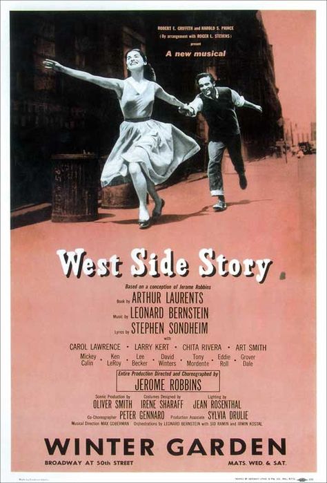 West Side Story 14x22 Broadway Show Poster (1957) West Side Story Broadway, Broadway Posters, Jerome Robbins, Play Poster, Leonard Bernstein, 11x17 Poster, Musical Plays, Theatre Poster, West Side Story