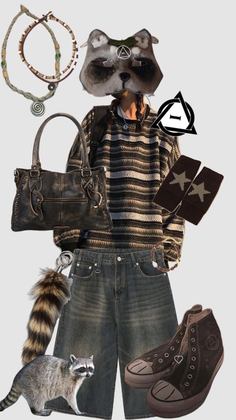 Raccoon Outfit Aesthetic, Therian Clothes Style, Therian Clothing Style, Therian Clothes, Therian Outfits, Maybe In Another Life, Cat Mask, Lynx, Tween Outfits