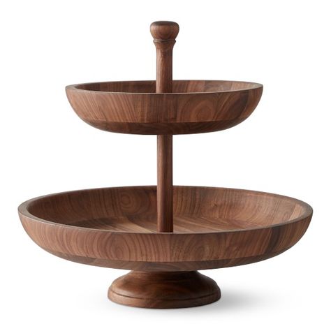 Walnut Tiered Fruit Bowl #williamssonoma Tiered Fruit Bowl, Fruit Display Ideas Kitchen, Carving Wood Ideas, Wood Fruit Bowl, Fruit Bowl Display, Wooden Kitchenware, Wooden Fruit Bowl, Wood Turning Lathe, Fruit Holder