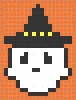 Cute Ghost Pixel Art, Easy Halloween Pixel Art, Halloween Kandi Patterns, Halloween Pixel Grid, Pixel Art Pattern Halloween, 10x10 Pixel Art, Alpha Pattern Halloween, Alpha Patterns Halloween, Halloween Pixel Art Grid