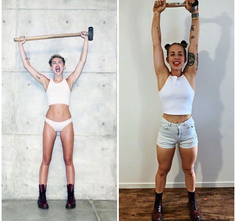 Miley Cyrus Wrecking Ball Costume, Singer Costume Ideas Famous, Famous Singer Costumes, Wrecking Ball Costume, Music Artist Costume Ideas, Singer Costume Ideas, Miley Cyrus Halloween Costume, Singers Costumes Ideas, Halloween Before Christmas