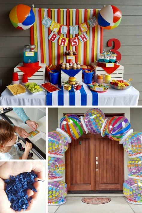 Splish Splash Birthday Bash, Ball Arch, Kids Pool Party Birthday, Splish Splash Party, Water Birthday Parties, Beach Ball Birthday, Beach Ball Party, Beach Theme Birthday, Water Birthday