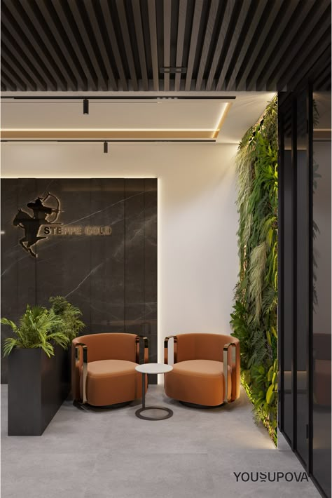 Hospitality Room Ideas, Tiny Reception Area, Office Branding Wall Reception Areas, Office Entrance Design Entryway, Reception Area Design Waiting Rooms, Office Lobby Reception Waiting Area, Small Office Lobby, Small Office Reception, Salon Waiting Area Ideas