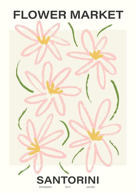 Abstract Floral Illustration, Pink Flower Poster, Flower Market Drawing, Flower Poster Design, Apartment Artwork, Vintage Poster Aesthetic, Aesthetic Vector, Dorm Pictures, Morning Exercise