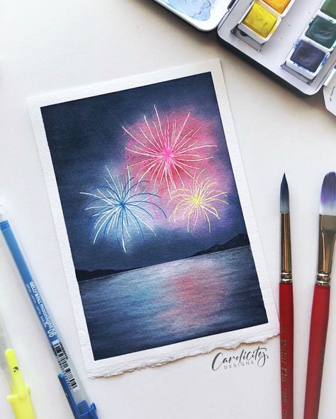 Firework Watercolor, Fireworks Watercolor, Painting Fireworks, Watercolor Fireworks, Fireworks Painting, Experimental Painting, Firework Painting, Fireworks Art, Summer Watercolor