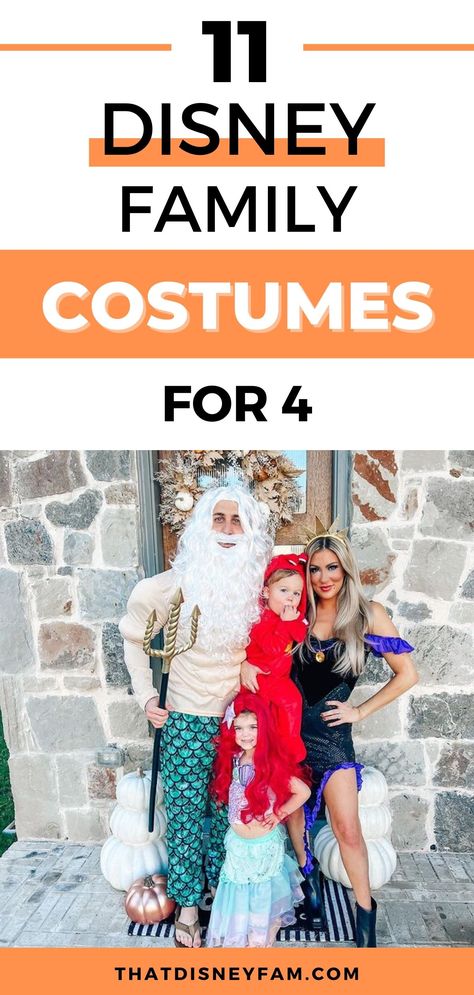 family of 4 disney costumes Four Person Disney Costume, Family Costume Ideas For 4 Disney, Disney Costumes Family Of 4, Disney Frozen Family Costumes, Family Of 4 Disney Costumes, Disney Themed Family Halloween Costumes, Family Aladdin Costumes, Family Halloween Costumes For 4 Disney, Ariel Family Halloween Costumes