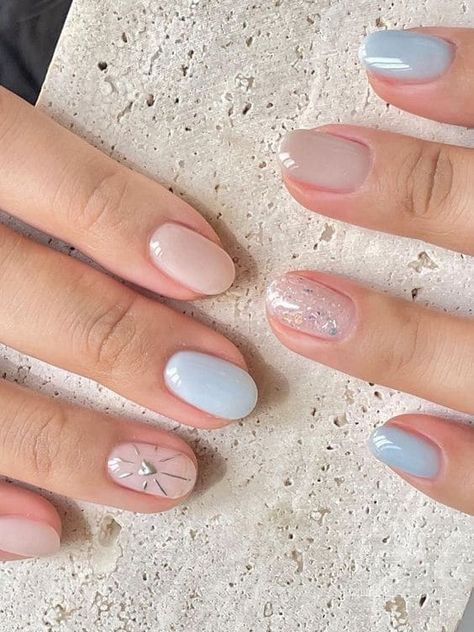 17 Best Light Blue Nails for a Stylish Summer Look | The KA Edit Nude Manicure, Milky White Nails, Blue Gel Nails, Light Blue Nails, Minimalist Vibe, Milky Nails, Nude Nail Designs, Gelish Nails, Simple Gel Nails