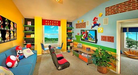 Mario Playroom, Mario Bros Room, Nintendo Room, Super Mario Room, Bedrooms Inspiration, Mario Room, Game Room Kids, Nerd Room, Mario Stuff