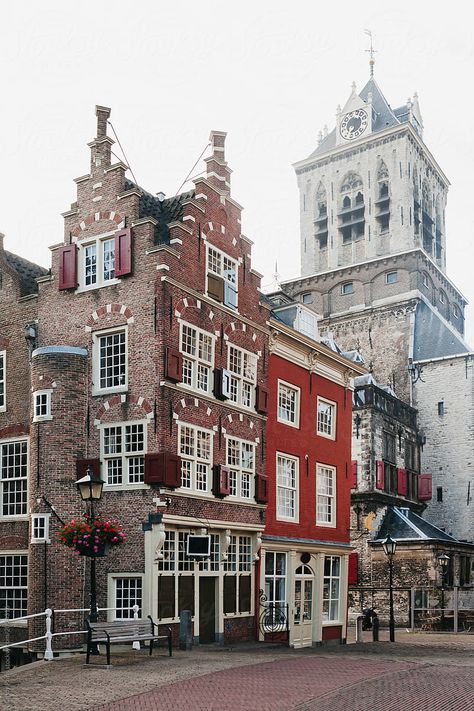 Dutch Buildings, Old Building Photography, Delft Netherlands, Dutch Architecture, Holland House, Restaurant Exterior, Dutch House, Unusual Buildings, Canal House