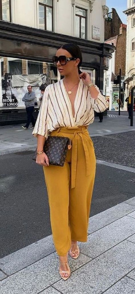 Mustard Dress Pants Outfit, Mustard Pants Outfit Summer, Spring Work Outfits Office Chic Classy, Mustard Pants Outfit Work, Mustard Yellow Blouse Outfit, Mustard Outfits For Women, Mustard Blouse Outfit, Mustard Yellow Dress Outfit Classy, Mustard Yellow Pants Outfit