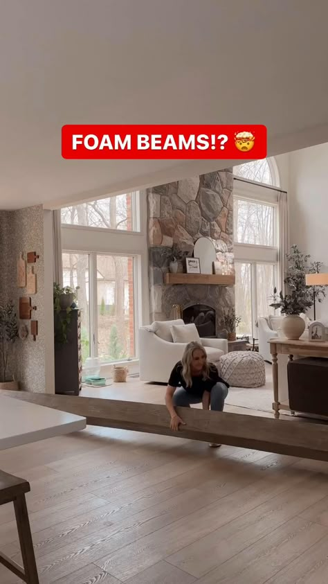 Follow along @comestayawhile !F(AUX)M BEAMS?!?! 🤯 I can’t even believe how realistic this faux woo Kitchen Ceiling Beams, Fake Beams Ceiling, Even Better Beige, Fake Wood Beams, Faux Wooden Beams, Vaulted Ceiling Beams, Ceiling Beams Living Room, Faux Ceiling Beams, Beam House