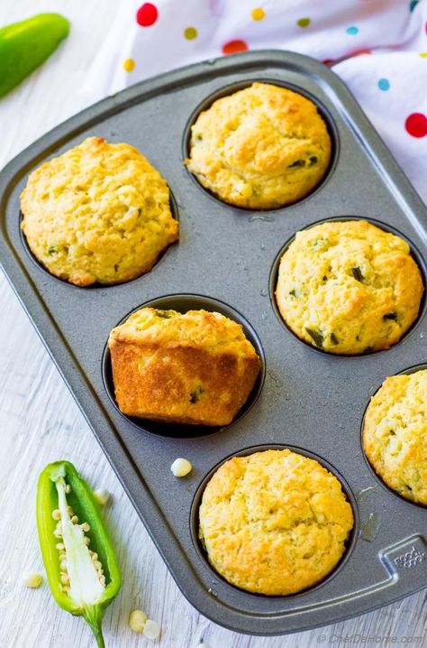 Jalapeno Cornbread Muffins Recipe | ChefDeHome.com Jalapeno Cornbread Jiffy, Mexican Cornbread Muffins, Cheddar Cornbread Muffins, Jalapeno Cheddar Cornbread Muffins, Cornbread Muffin Recipe, Jalapeno Corn Muffins, Sweet Cornbread Muffins, Cornbread Muffin, Cornbread Muffins Recipe