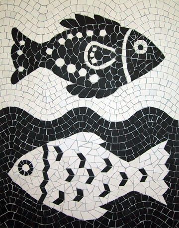 Black And White Mosaic, Fish Mosaic, Mosaic Animals, Mosaic Art Projects, Mosaic Madness, White Mosaic, Pebble Mosaic, Mosaic Artwork, White Fish