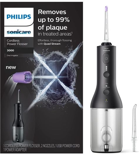 Philips Sonicare Power Flosser 3000 Cordless, Oral Irrigator, Black HX3806/23 Streams Of Water, Dental Floss Picks, Floss Picks, Philips Sonicare, Water Flosser, Gum Health, Dental Floss, Miss A, Makeup Skin Care