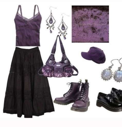 Witch Outfit Purple, 2000s Witchy Fashion, Whimsigoth Outfits Purple, Purple Boho Outfit, Purple Vampire Outfit, Love Witch Aesthetic Outfits, Whimsical Goth Clothes, Whimsigoth Outfits With Pants, Whimsicalgoth Outfits