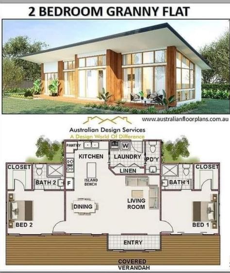 Beach House Floor Plans, 2 Bedroom House Plans, Small House Interior Design, Beach Haven, 2 Bedroom House, Plans Modern, Granny Flat, Container House Design, Tiny House Cabin