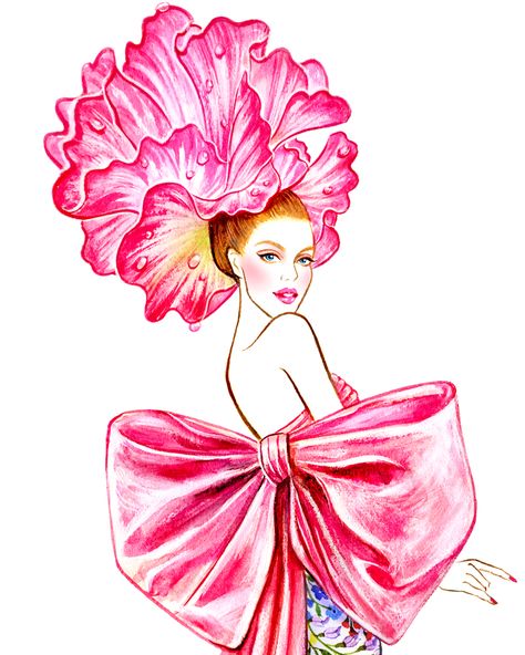 Flower Mood (series) - Sunny Gu - Oscar de la Renta fashion illustration Nature Bouquet, Bouquet Painting, Fashion Illustration Watercolor, Glamour Style, Design Moda, Girly Drawings, Art Painting Gallery, Fashion Illustration Dresses, Fashion Illustration Sketches