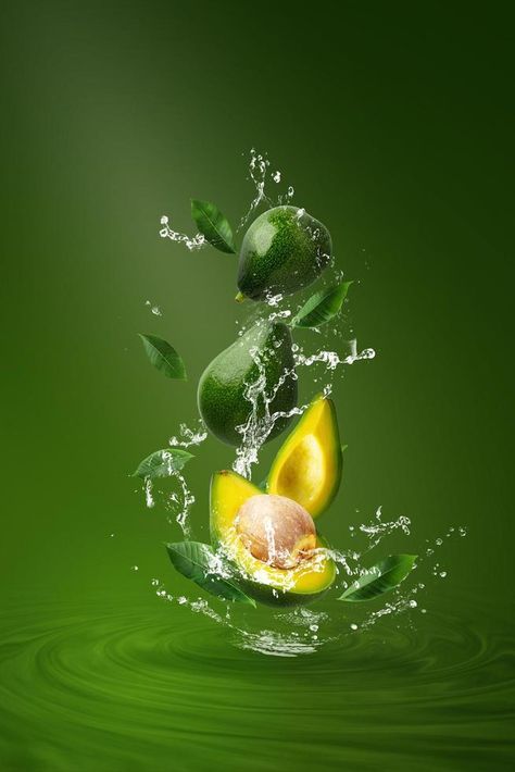 Fruit Splash, Water Splashing, Green Avocado, Food Art Photography, Avocado Fruit, Splash Photography, Fruit Wallpaper, Fruit Photography, Food Poster