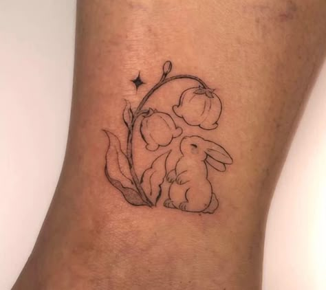 Bunny Flower Tattoo, Whimsical Animal Tattoo, Cottage Core Tattoo Ideas, Cute Bunny Tattoo, Cottage Core Tattoos, Fairytale Tattoo, Cottagecore Tattoo, Whimsical Tattoo, Soft Tattoo