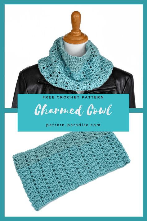 Free Crochet Pattern: Charmed Cowl | Pattern Paradise #crochet #patternparadisecrochet #cowl Cowl Patterns, Crochet Cowl Free Pattern, Cowl Crochet, Crochet Neck Warmer, Crocheted Scarf, Crochet Cowl Pattern, Crochet Scarf Pattern Free, Crochet Infinity Scarf, Crochet Wrap