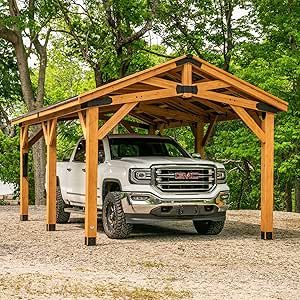 Cedar Carport, Carport Gazebo, Carport Design, Wooden Carports, Carport Ideas, Carport Plans, Cedar Posts, Grill Gazebo, Carport Garage