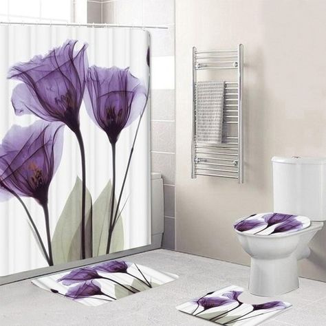 Wish - Shopping Made Fun Lavender Bathroom Accessories, Bathroom Flower Decor, Tulips Lavender, Bathroom Flowers, Purple Bathroom, Floral Bathroom Decor, Purple Shower Curtain, Bathroom Shower Curtain Sets, Purple Bathrooms