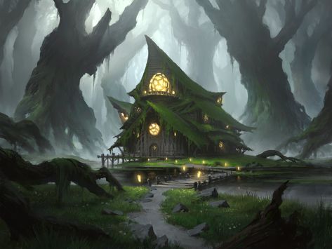 Fantasy Cabin, Witch Hut, Dnd Backgrounds, Fantasy Witch, Magic House, Mtg Art, Bg Design, Cabin Art, By Any Means Necessary