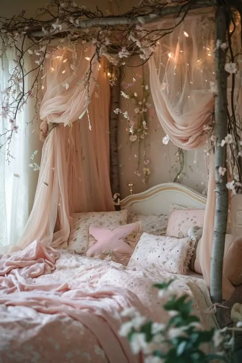 25 Magical Fairy Bedroom Ideas for a Touch of Whimsy - Roomy Retreat Girls Fairy Bedroom, Fairy Garden Bedroom, Fairytale Bedroom, Woodland Bedroom, Fantasy Room, Aesthetic Bedrooms, Cottagecore Bedroom, Fairy Bedroom, Fairy Room