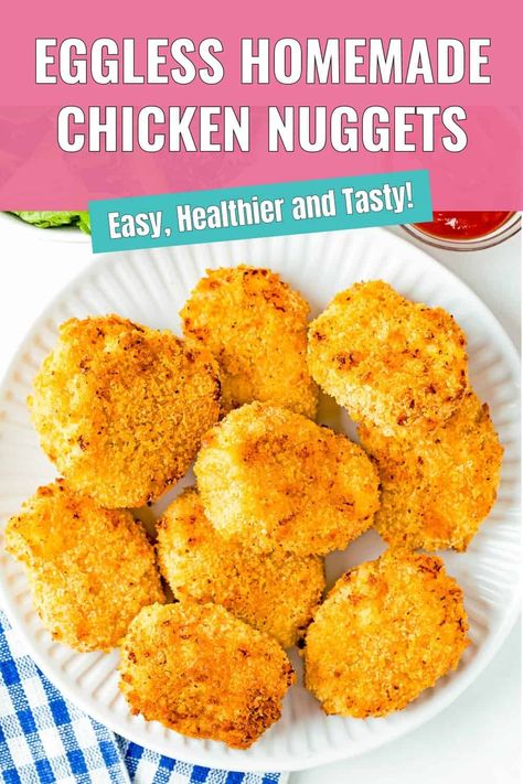 Egg Free Chicken Nuggets, Eggless Chicken Nuggets, Egg Allergy Recipes Kids, Kids Chicken Nuggets, Frozen Chicken Nuggets, Homemade Chicken Nuggets, Chicken Nugget Recipes, Gluten Free Bread Crumbs, Eggless Desserts