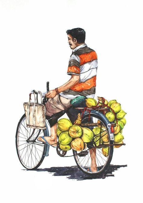 Indian People Illustration, Indian Sketches, Indian Illustrations, Tender Coconut, Watercolor Indian, Human Sketch, Indian Illustration, Human Figure Sketches, Boho Art Drawings