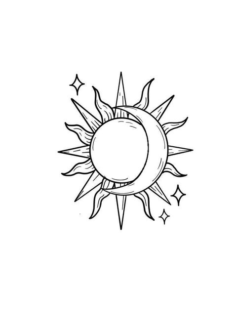 Moon With Sun Tattoo, Tato Moon, Sun And Moon Tattoo No Face, Twitches Sun And Moon Tattoo, Sun Drawing Aesthetic, Sun Moon Stars Wallpaper, Hippie Tats, Moon And Sun Drawing, La Luna Tattoo