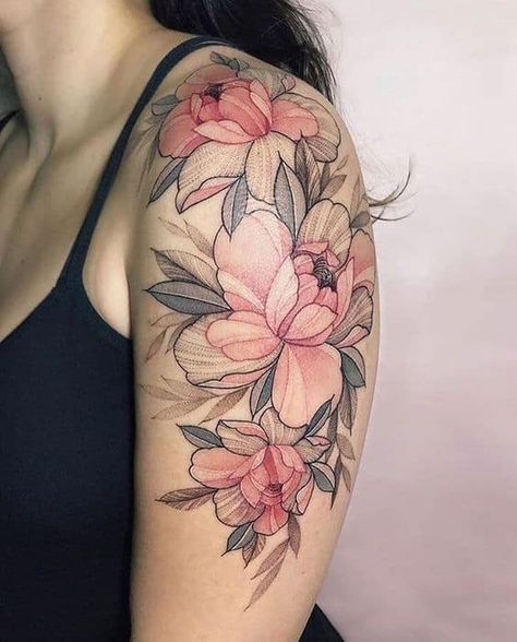 120 Pretty And Girly Half-Sleeve Tattoo Ideas For Females Rose Petal Tattoo, Shoulder Sleeve Tattoos, Beautiful Flower Tattoos, Tattoos For Women Half Sleeve, Flower Tattoo Shoulder, Floral Tattoo Sleeve, Forearm Tattoo Women, Flower Tattoo Sleeve, Tatuaje A Color