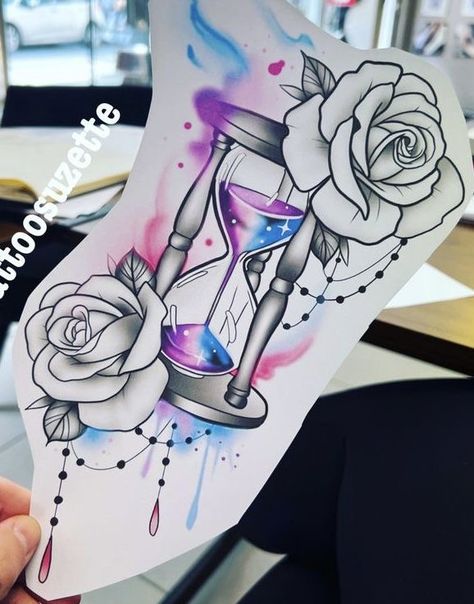 Hourglass Tattoo Design, Father Daughter Tattoo, Watercolor Heart Tattoos, Sam Tattoo, Leg Tats, Arm Sleeve Tattoos For Women, Flower Thigh Tattoos, Hourglass Tattoo, Saved Tattoo