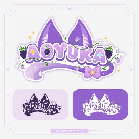 Vtuber Logo Design, Vtuber Logo Ideas, Cat Vtuber, Logo With Flowers, Cute Pastel Background, Cute Logos, Kawaii Purple, Pastel Cat, Vtuber Logo