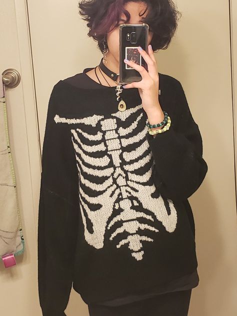 Marauders Fashion, Skeleton Sweater, Pjo Dr, Cozy Outfits, Kawaii Goth, Fashion Inspiration Board, Yami Kawaii, Outfit Aesthetic, Cozy Outfit