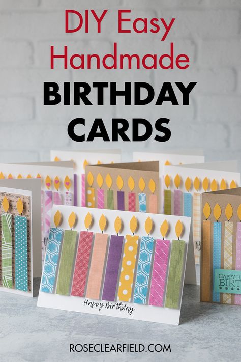 Birthday Cards For Her Handmade, Crafted Birthday Cards, Card Making Birthday Ideas, Clean And Simple Birthday Cards Handmade, Quick Easy Birthday Cards, Quick Birthday Cards Diy, Birthday Candle Cards Handmade, Quick Diy Birthday Cards, Easy Handmade Cards Ideas