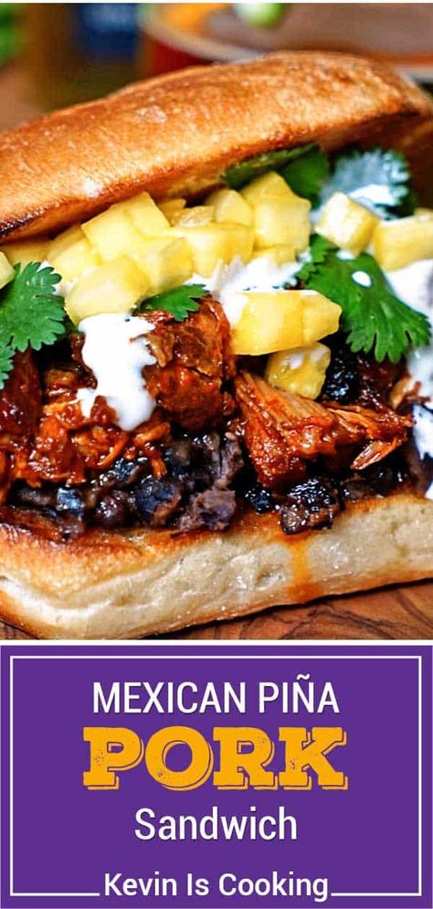 Mexican Pineapple, Ciabatta Rolls, Mexican Sandwich, Pork Sandwich Recipes, Sandwich Video, Pineapple Pork, Pork Sandwich, Pulled Pork Sandwich, Red Rice