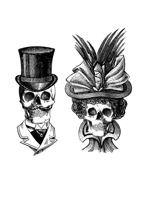 Vintage Prints by Abbie Powles, via Behance #FeetTattoos Gentleman Tattoo, Catrina Tattoo, Skeleton Couple, Kunst Tattoos, Geniale Tattoos, Arte Inspo, A Skull, Vintage Tattoo, Skull Tattoos