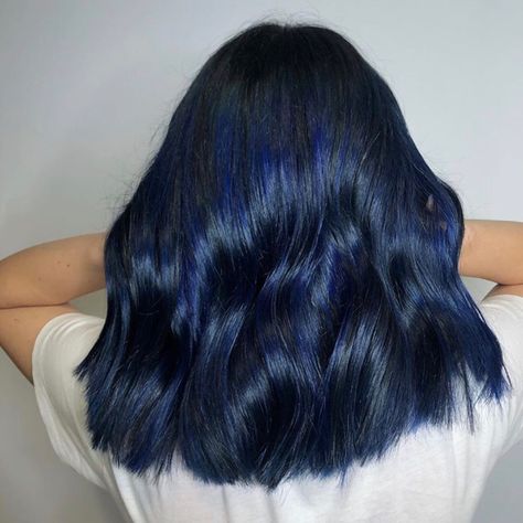 Directions Hair Colour on Instagram: “🦋 LBH 🦋 @cotyplecieszrybnik using Midnight Blue💙 #directionshair #directionshaircolour #directionshairdye #larichedirections #crueltyfree…” Deep Blue Dyed Hair, Deep Blue Hair Dye, Midnight Dark Blue Hair Curly, Dark Vibrant Blue Hair, Ocean Blue Hair Dye, Directions Hair Dye, Directions Hair Colour, Hair Colour, Midnight Blue