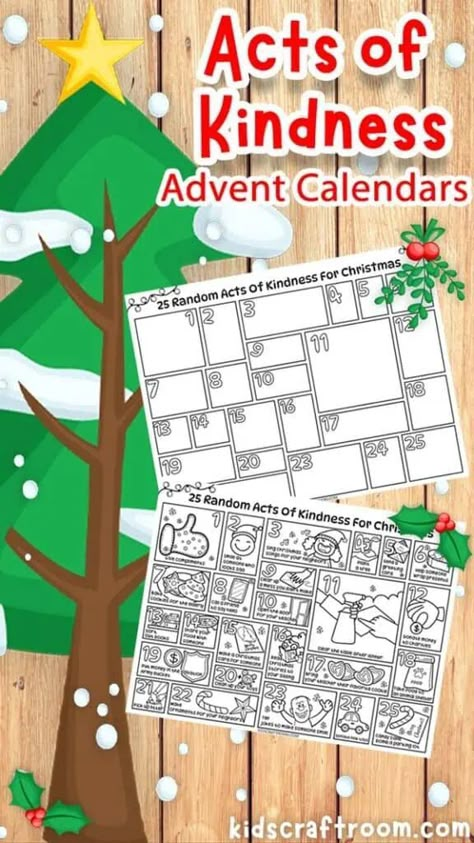 We've got 2 wonderful Free Printable Random Acts of Kindness Advent Calendars for you! It's super fun for kids to become little kindness elves and spread joy to others as they count down to Christmas!