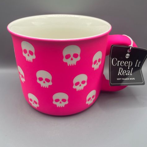 Eccolo White Skulls Soft Touch Matte Pink Halloween Spooky Mug Neon Pink New Mug Neon, Pink Goth, Halloween Dance, Stay Wild Moon Child, Pink Holiday, Green Mugs, Pink Skull, Matte Pink, Pink Ceramic