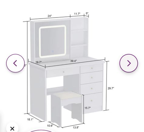 White Makeup Table, Bedroom Vanity Set, Makeup Vanity Set, White Room Decor, White Makeup, Lighted Mirror, Bedroom Vanity, Vanity Ideas, Makeup Table