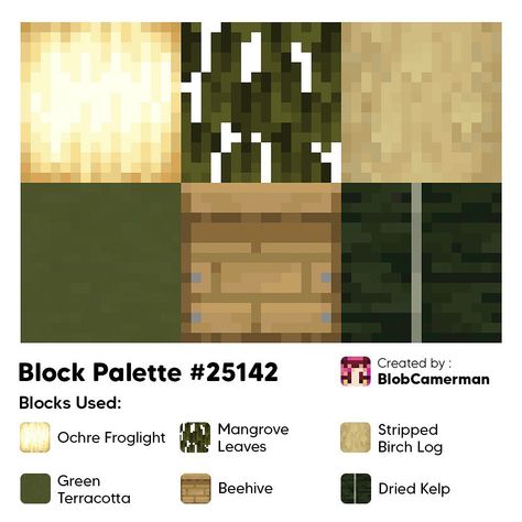 Minecraft Block Palette Yellow, Minecraft Block Palette Oak, Mangrove Block Palette Minecraft, Mangrove Block Palette, Frog Lights Minecraft, Minecraft Block Palate, Minecraft Desert Block Palette, Minecraft Brick Palette, Minecraft Block Palette Mangrove