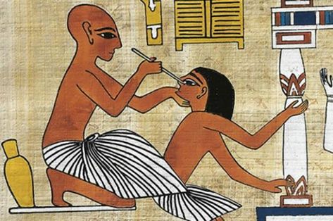 A doctor performing eye surgery. The Ebers Papyrus discusses medical techniques and remedies. Source: Articles sur l’Egypte et son historie Ancient Egyptian Medicine, Cyperus Papyrus, Ancient Writing, Ancient Origins, Medical Practice, Ancient Egyptian, Ancient Egypt, First World, Egypt