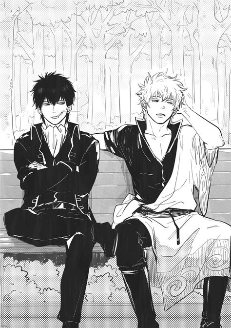 GinHiji Sakata Gintoki x Hijikata Toshirou  Anime-Manga: Gintama  Artist: http://www.pixiv.net/member.php?id=3452620 Gintama Anime, Sorachi Hideaki, Gintama Wallpaper, Sakata Gintoki, رورونوا زورو, Gin Tama, Ciel Phantomhive, All Anime, White Hair