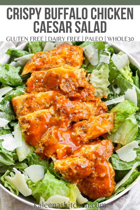 This gluten-free crispy buffalo chicken Caesar salad is a fun twist on a timeless classic. With crispy zesty buffalo chicken and creamy Caesar dressing, this salad is an easy meal for a weeknight dinner or a delicious lunch. Buffalo Chicken Caesar Salad, Caesar Salad Chicken, Creamy Caesar Dressing, Caesar Chicken, Blackened Chicken, Chicken Caesar, Chicken Caesar Salad, Caesar Dressing, Delicious Lunch