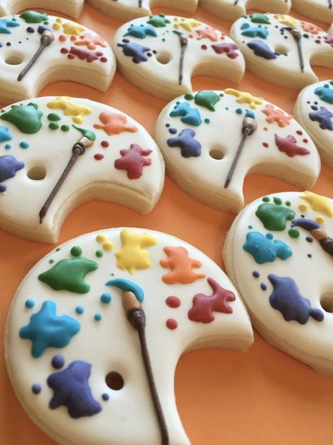 Lacie Nicole Art Palette Cookies, Paint Palette Cookies, Art Theme Cookies, Pop Art Cookies, Art Themed Cookies, Art Themed Cupcakes, Cake For Painter Artists, Art Themed Cake, Artist Theme Cake